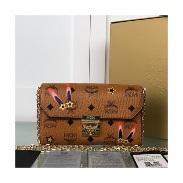 MCM 2019 Millie Visetos Chain Shoulder Cross Bag,18.5cm - 엠씨엠 2019 여성용 밀리 비세토스 체인 숄더 크로스백 MCMB0301, 18.5cm,브라운