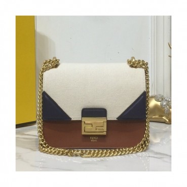 Fendi 2019 Kan U Leather & Canvas Small Chain Shoudler Cross Bag,19CM - 펜디 2019 캔 유 레더&캔버스 스몰 체인 숄더 크로스백,VTB0752,19CM,브라운+베이지