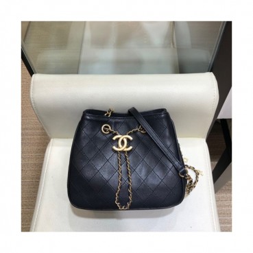 Chanel 2019 Leather Hobo Mini Chain Shoulder Cross Bag,18cm - 샤넬 2019 레더 미니 호보 체인 숄더 크로스백 CHAB0872,18cm,블랙(금장)