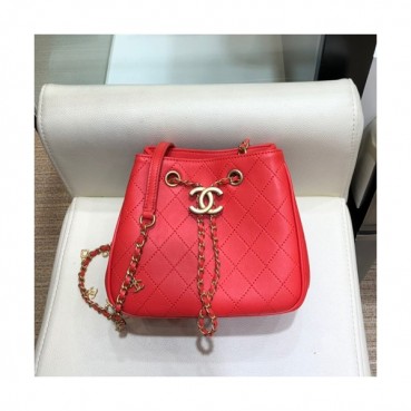 Chanel 2019 Leather Hobo Mini Chain Shoulder Cross Bag,18cm - 샤넬 2019 레더 미니 호보 체인 숄더 크로스백 CHAB0869,18cm,레드(금장)