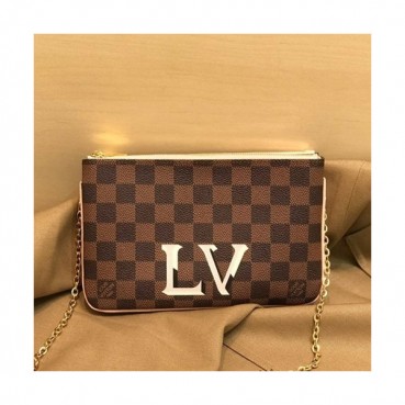 Louis Vuitton 2019 Pochette Double Zip Chain Shoulder Cross Bag,20cm - 루이비통 2019 포쉐트 더블 집 체인 숄더 크로스백 M60254,LOUB1442,20cm,브라운
