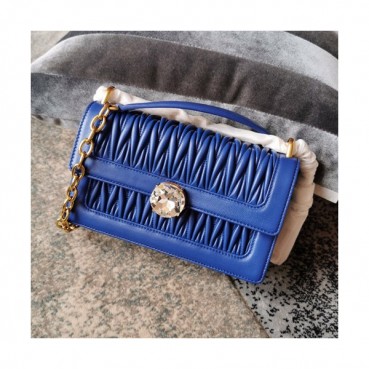MiuMiu 2019 Solitaire Matelasse Chain Shoulder Cross Bag,23cm - 미우미우 2019 솔리테어 마틀라세 체인 숄더 크로스백,5BD130, MIUB0342, 23cm,블루