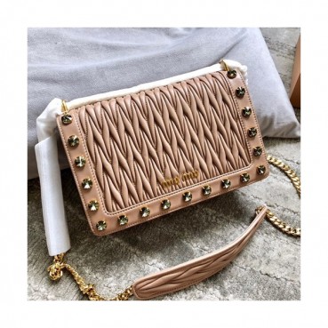 MiuMiu 2019  Matelasse  Chain Shoulder Cross Bag,24cm - 미우미우 2019 마틀라세 체인 숄더 크로스백,5BD109, MIUB0302 , 24cm,베이지핑크