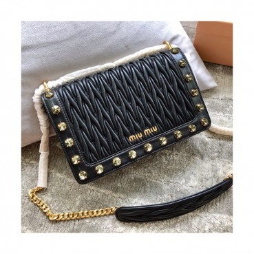MiuMiu 2019  Matelasse  Chain Shoulder Cross Bag,24cm - 미우미우 2019 마틀라세 체인 숄더 크로스백,5BD109 , MIUB0301, 24cm,블랙