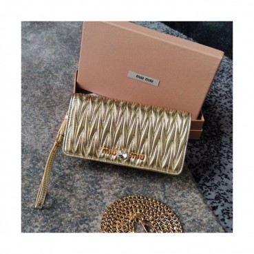 MiuMiu 2019  Matelasse  Chain Shoulder Cross Bag / Clutch Bag,18.5cm - 미우미우 2019 마틀라세 체인 숄더 크로스백 / 클러치백,5ZH029, MIUB0287 , 18.5cm,옐로우골드