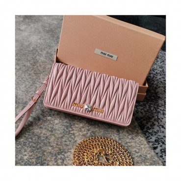 MiuMiu 2019  Matelasse  Chain Shoulder Cross Bag / Clutch Bag,18.5cm - 미우미우 2019 마틀라세 체인 숄더 크로스백 / 클러치백,5ZH029 , MIUB0286, 18.5cm,핑크