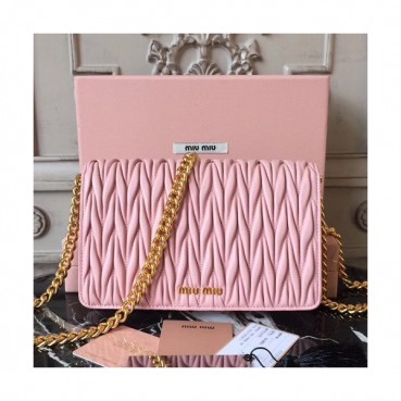 MiuMiu 2019  Matelasse  Chain Shoulder Cross Bag,18cm - 미우미우 2019 마틀라세 체인 숄더 크로스백,5BP001 , MIUB0225 , 18cm,핑크