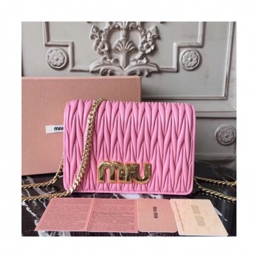 MiuMiu 2019  Matelasse Chain Shoulder Cross Bag,18cm - 미우미우 2019 마틀라세 체인 숄더 크로스백,5BF057 , MIUB0193 , 18cm,핑크