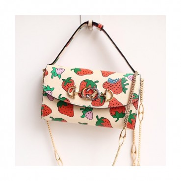 Gucci 2019 Zumi Strawberry Chain Mini Women Tote Shoulder Cross Bag,18.5CM - 구찌 2019 주미 스트로베리 체인 미니 여성용 토트 숄더 크로스백 564718,GUB0650,18.5CM,베이지