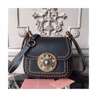 MiuMiu 2019 Star Buckle Shoulder Cross Bag,19cm - 미우미우 2019 스타 버클 숄더 크로스백,5BD030 , MIUB0183 , 19cm,블랙
