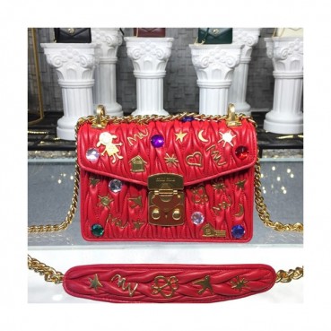 MiuMiu 2019  Matelasse Doodle Chain Shoulder Cross Bag,20cm - 미우미우 2019 마틀라세 두들 체인 숄더 크로스백,5BD081 , MIUB0175, 20cm,레드