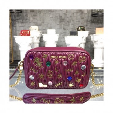 MiuMiu 2019  Matelasse  Chain Shoulder Cross Bag,21cm - 미우미우 2019 마틀라세 체인 숄더 크로스백,5BH118, MIUB0172  , 21cm,와인