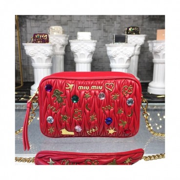 MiuMiu 2019  Matelasse  Chain Shoulder Cross Bag,21cm - 미우미우 2019 마틀라세 체인 숄더 크로스백,5BH118, MIUB0171  , 21cm,레드