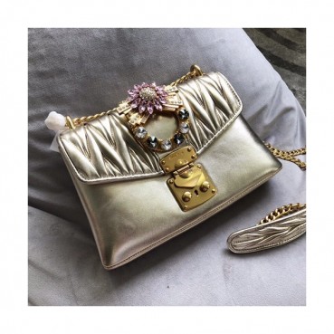 MiuMiu 2019  Matelasse Buckle Shoulder Cross Bag,24cm - 미우미우 2019 마틀라세 버클 숄더 크로스백,5BD103, MIUB0151 , 24cm,옐로우골드