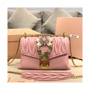 MiuMiu 2019  Matelasse Buckle Shoulder Cross Bag,24cm - 미우미우 2019 마틀라세 버클 숄더 크로스백,5BD103 , MIUB0149 , 24cm,핑크