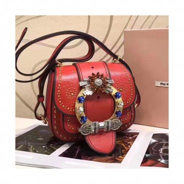 MiuMiu 2019 Lady Madras Stud Shoulder Cross Bag,20cm - 미우미우 2019 레이디 마드라스 스터드 숄더 크로스백,5BH019, MIUB0010 , 20cm,레드