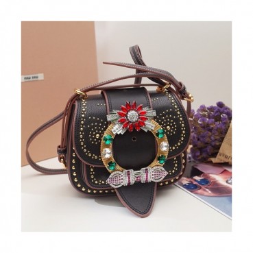MiuMiu 2019 Lady Madras Stud Shoulder Cross Bag,20cm - 미우미우 2019 레이디 마드라스 스터드 숄더 크로스백,5BH019, MIUB0009 , 20cm,블랙