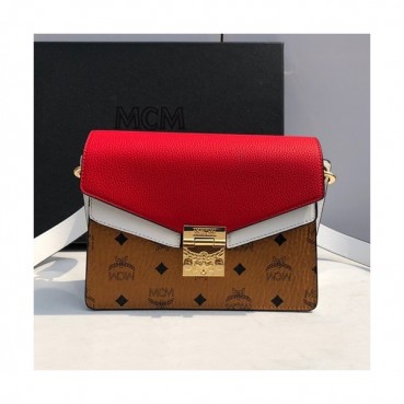 MCM 2019 Visetos Shoulder Cross Bag,26cm - 엠씨엠 2019 여성용 비세토스 숄더 크로스백 MCMB0294, 26cm,브라운+레드