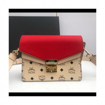 MCM 2019 Visetos Shoulder Cross Bag,26cm - 엠씨엠 2019 여성용 비세토스 숄더 크로스백 MCMB0293, 26cm,베이지+레드