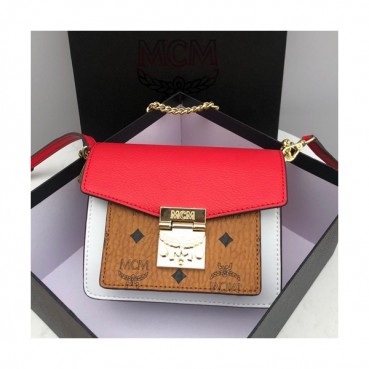 MCM 2019 Millie Visetos Shoulder Cross Bag,21cm - 엠씨엠 2019 여성용 밀리 비세토스 숄더 크로스백 MCMB0285, 21cm,브라운+레드