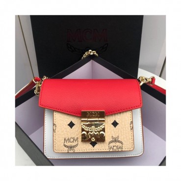 MCM 2019 Millie Visetos Shoulder Cross Bag,21cm - 엠씨엠 2019 여성용 밀리 비세토스 숄더 크로스백 MCMB0284, 21cm,베이지+레드