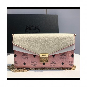 MCM 2019 Millie Visetos Chain Shoulder Cross Bag,24cm - 엠씨엠 2019 여성용 밀리 비세토스 체인 숄더 크로스백 MCMB0256, 24cm,핑크+베이지