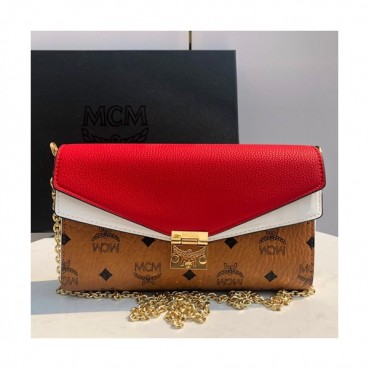 MCM 2019 Millie Visetos Chain Shoulder Cross Bag,24cm - 엠씨엠 2019 여성용 밀리 비세토스 체인 숄더 크로스백 MCMB0254, 24cm,브라운+레드