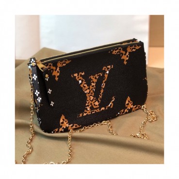 Louis Vuitton Pochette Double Zip Chain Shoulder Cross Bag,20cm - 루이비통 포쉐트 더블 집 체인 숄더 크로스백 M67561,LOUB1285,20cm,블랙+브라운
