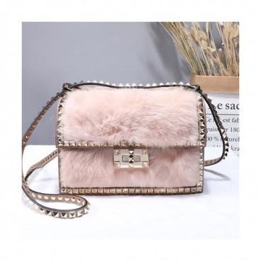 [러블리 봄신상]Valentino 2019 Fur & Leather Shoudler Cross Bag,21CM - 발렌티노 2019 퍼 & 레더 숄더 크로스백,VTB0367,21CM,핑크