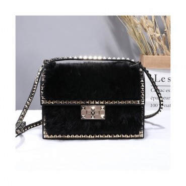 Valentino 2019 Fur & Leather Shoudler Cross Bag,21CM - 발렌티노 2019 퍼 & 레더 숄더 크로스백,VTB0365,21CM,블랙