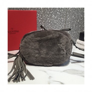 Valentino 2019 Fur & Leather Shoudler Cross Bag,21CM - 발렌티노 2019 퍼 & 레더 숄더 크로스백,VTB0362,21CM,다크그레이