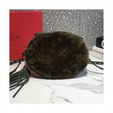 Valentino 2019 Fur & Leather Shoudler Cross Bag,21CM - 발렌티노 2019 퍼 & 레더 숄더 크로스백,VTB0360,21CM,올리브