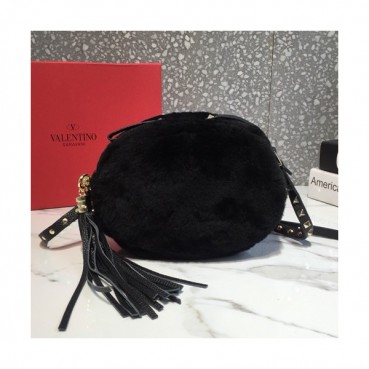 Valentino 2019 Fur & Leather Shoudler Cross Bag,21CM - 발렌티노 2019 퍼 & 레더 숄더 크로스백,VTB0359,21CM,블랙