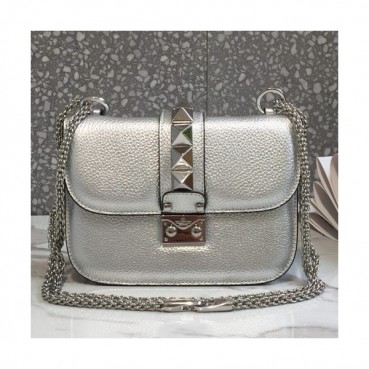 Valentino 2019 Leather Rockstud Box Shoudler Cross Bag,21/26CM - 발렌티노 2019 레더 락스터드 박스 숄더 크로스백, VTB0258,21/26CM,실버