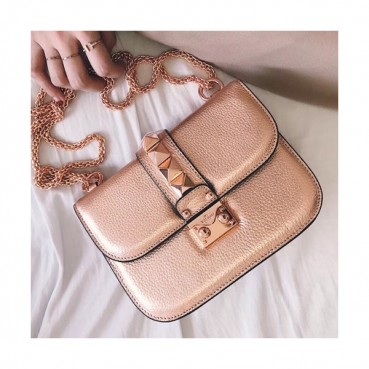 Valentino 2019 Leather Rockstud Box Shoudler Cross Bag,21/26CM - 발렌티노 2019 레더 락스터드 박스 숄더 크로스백, VTB0257,21/26CM,로즈골드