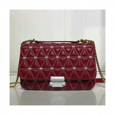 Michael Kors Leather Sloan Chain Cross Bag, 25CM - 마이클 코어스 레더 슬론 체인 크로스백,MKB0264, 25CM,레드