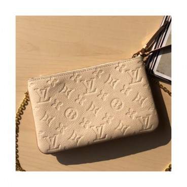 Louis Vuitton Pochette Double Zip Chain Shoulder Cross Bag,20cm - 루이비통 포쉐트 더블 집 체인 숄더 크로스백 M63919,LOUB1067,20cm,베이지+아이보리