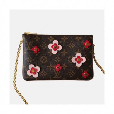 Louis Vuitton 2019 Pochette Flower Double Zip Chain Shoulder Cross Bag,20cm - 루이비통 2019 포쉐트 더블 집 체인 숄더 크로스백 M63905,LOUB1064,20cm,브라운+핑크