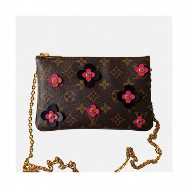 Louis Vuitton 2019 Pochette Flower Double Zip Chain Shoulder Cross Bag,20cm - 루이비통 2019 포쉐트 더블 집 체인 숄더 크로스백 M63905,LOUB1063,20cm,브라운+블랙