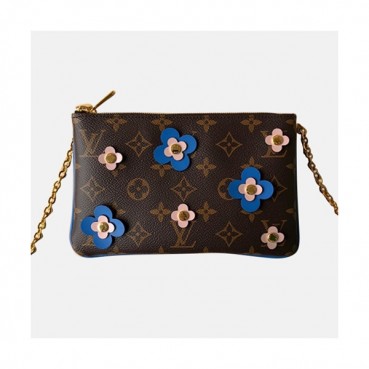 Louis Vuitton 2019 Pochette Flower Double Zip Chain Shoulder Cross Bag,20cm - 루이비통 2019 포쉐트 더블 집 체인 숄더 크로스백 M63905,LOUB1062,20cm,브라운+블루