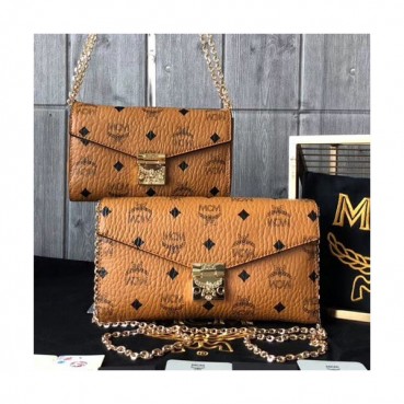 MCM 2019 Millie Visetos Leather Chain Shoulder Cross Bag,18.5/23.5cm - 엠씨엠 2019 여성용 밀리 비세토스 레더 체인 숄더 크로스백 MCMB0017, 18.5/23.5cm,브라운