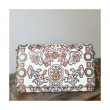 Tory Burch Leather Pink Hicks Garden Chain Wallet Shoulder Cross Bag,19.5cm - 토리버치 레더 핑크 힉스 가든 체인 월릿 숄더 크로스백 TBB0130,19.5cm