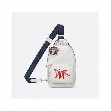 디올 남성 로고 화이트 새들백 - Dior Mens White Saddle Bag 
