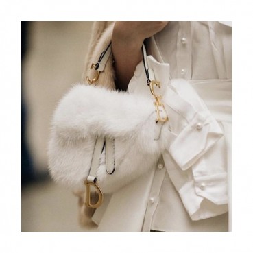 Dior 2020 Mink Fur Saddle Shoulder Bag ,21CM - 디올 2020 밍크 퍼 새들 숄더백,DIOB0526,21CM,화이트