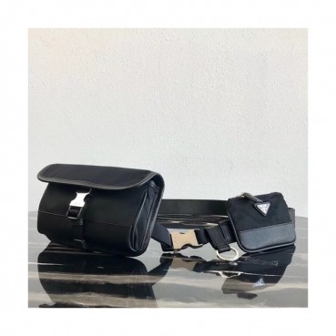 Prada 2019 Nylon& Leather Hip Sack, 20 & 11cm - 프라다 2019 남성용 나일론&레더 힙색 ,2CM214, 20 & 11cm,블랙