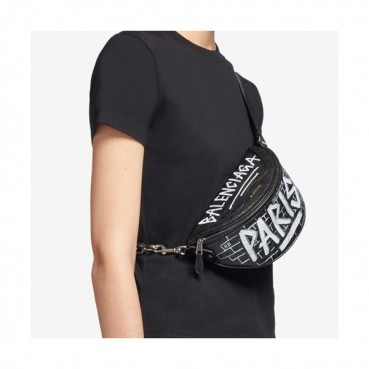 Balenciaga 2019 Leather Hip Sack Belt Bag,24CM - 발렌시아가 2019 남여공용 레더 힙색 벨트백,BGB0379,24CM,블랙