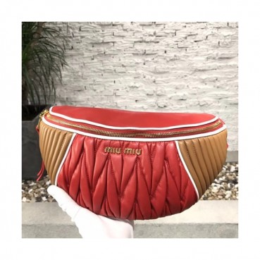 MiuMiu 2019 Matelasse Belt Bag ,30cm - 미우미우 2019 마틀라세 벨트백,5BL008, MIUB0192 , 30cm,카멜+레드