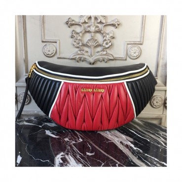 MiuMiu 2019 Matelasse Belt Bag ,30cm - 미우미우 2019 마틀라세 벨트백,5BL008, MIUB0191 , 30cm,레드+블랙