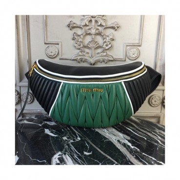 MiuMiu 2019 Matelasse Belt Bag ,30cm - 미우미우 2019 마틀라세 벨트백,5BL008, MIUB0188 , 30cm,그린+블랙