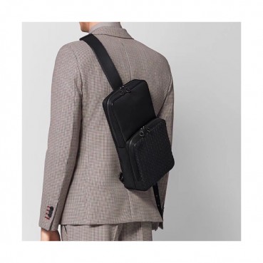 Bottega Veneta 2019 Canvas&Leather  Hip Sack,37cm - 보테가 베네타 2019 캔버스&레더 남성용 힙색 520117,BVB0181,37cm블랙